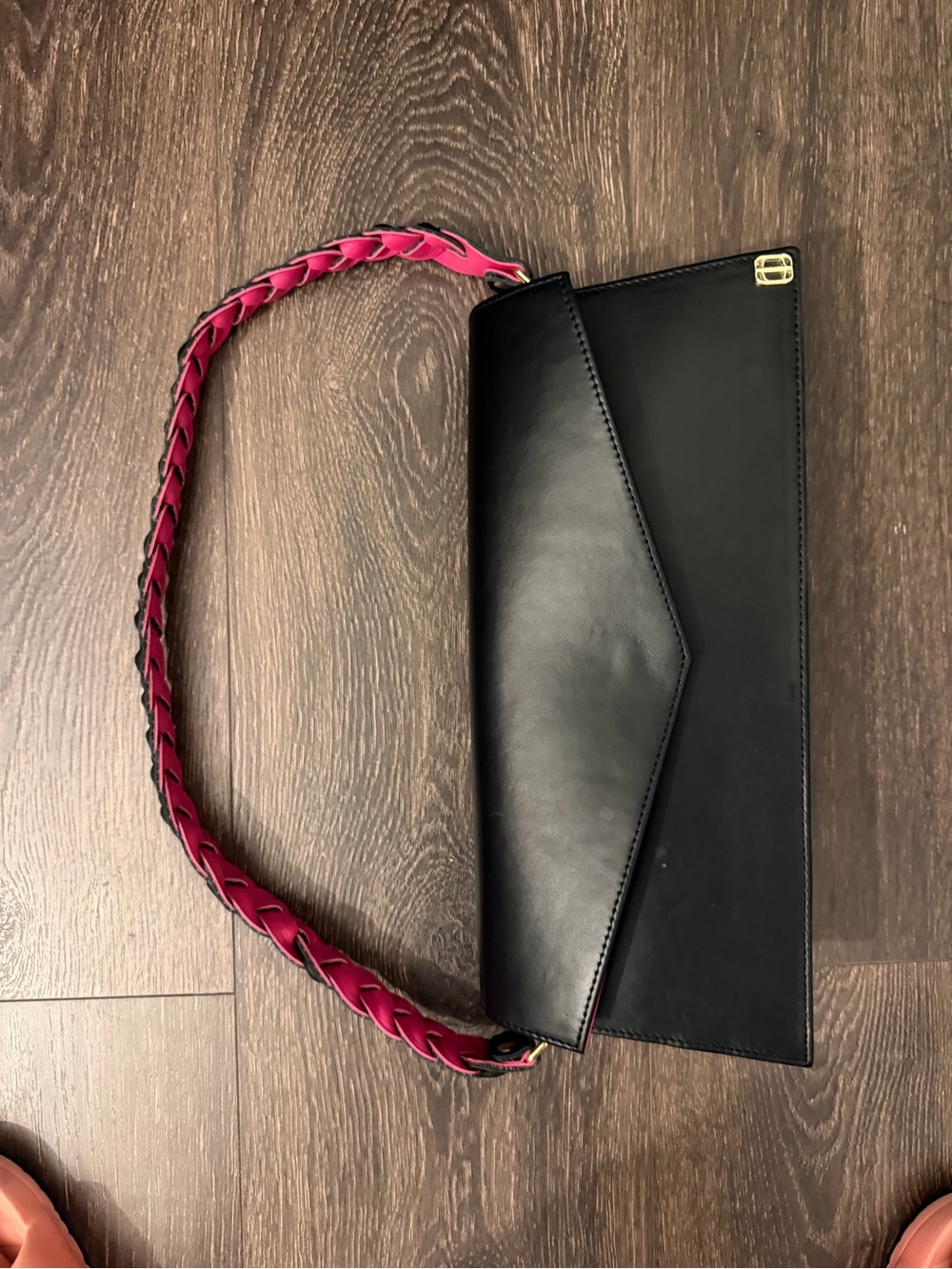 Anima Iris Black Clutch with Pink Lining